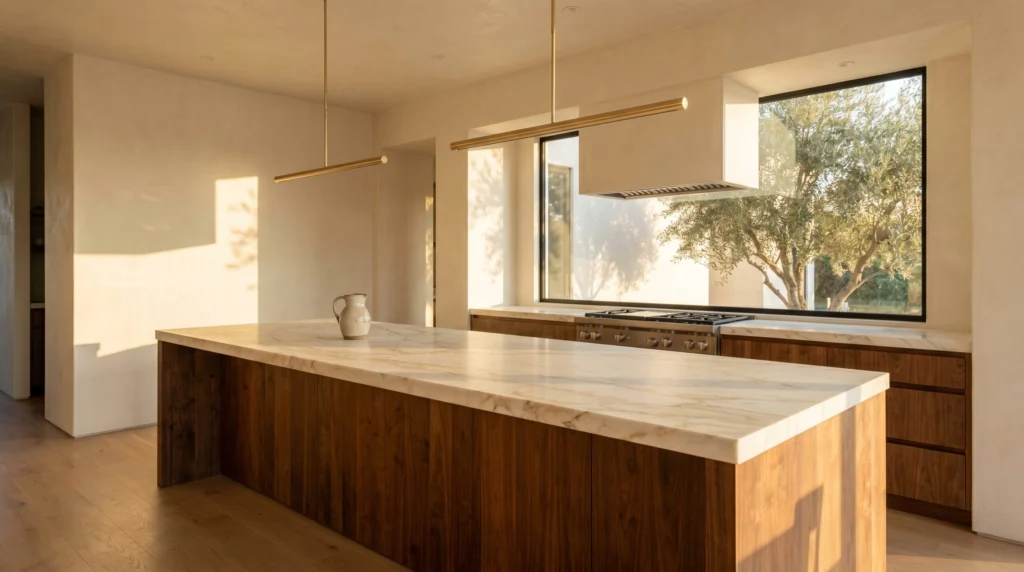 Spa master bathroom remodel with brass fixtures — Master in Design, Tarzana CA