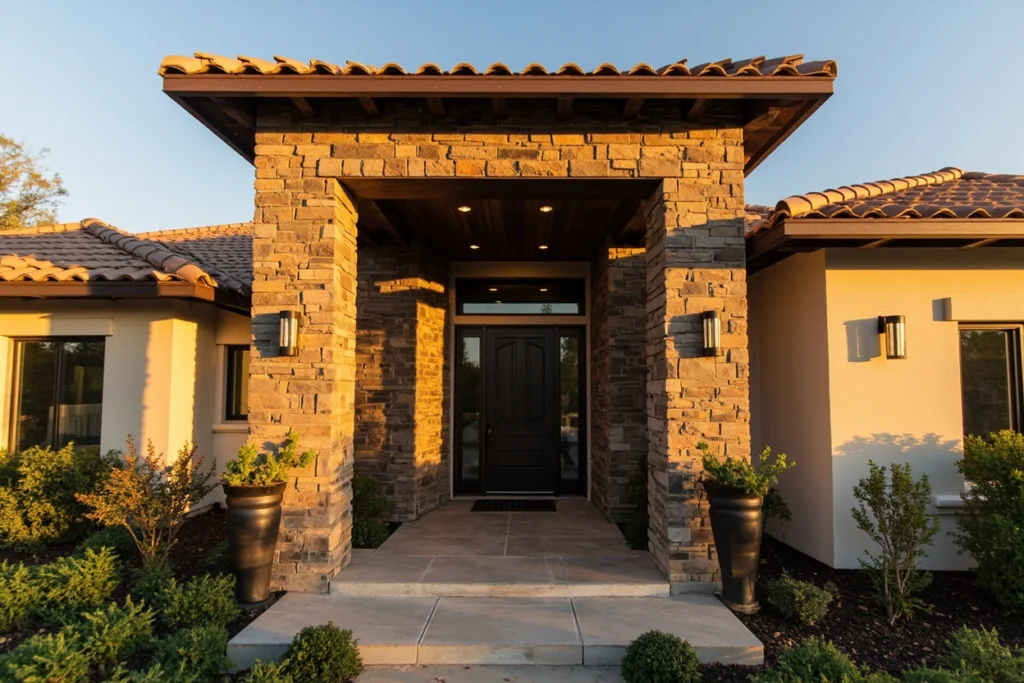 Front Facade Remodeling in Tarzana — Master in Design Stone Accent Entry — Master in Design, Tarzana